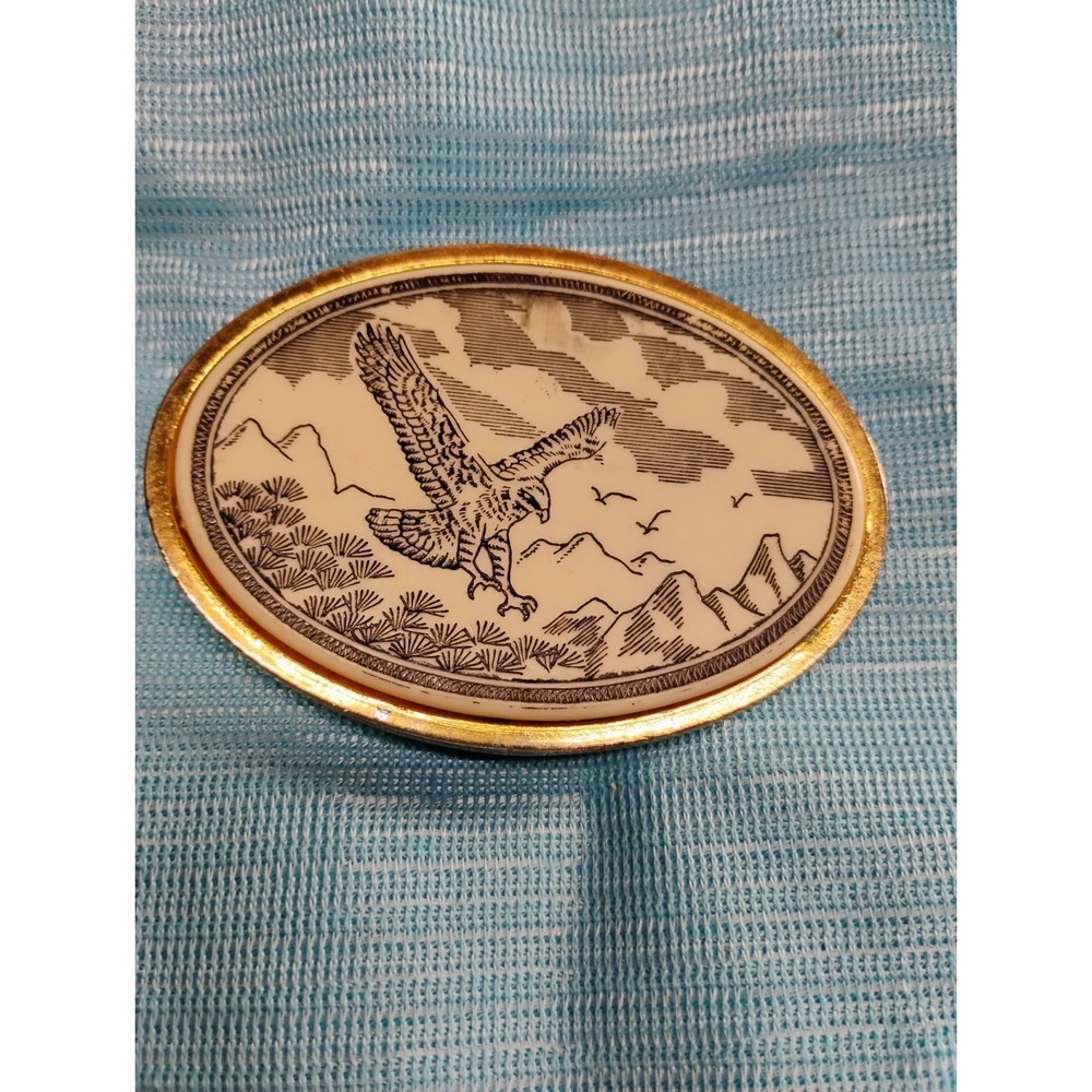 Vintage Scrimshaw Series Belt Buckle Hand Crafted Flying Eagle Over Mountains